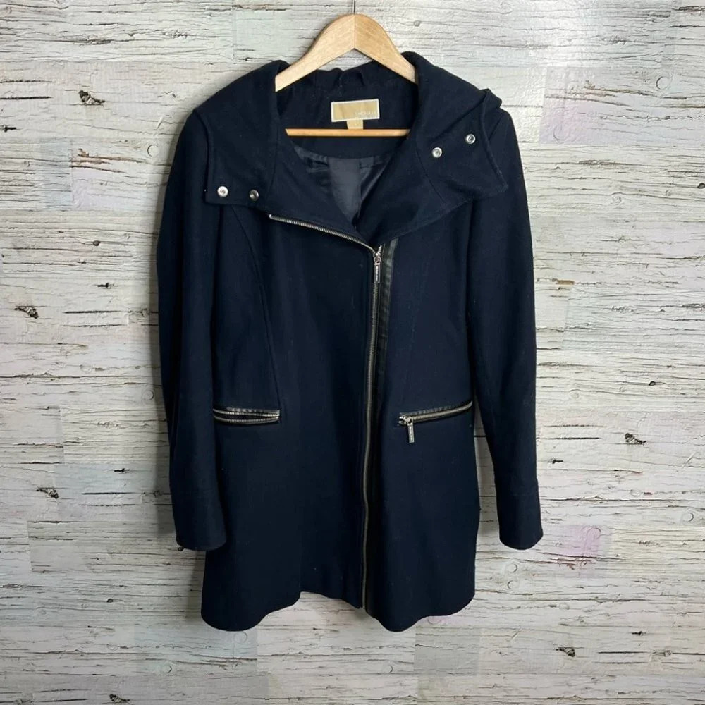 Michael Kors blue gold jacket pea coat  with hood size small